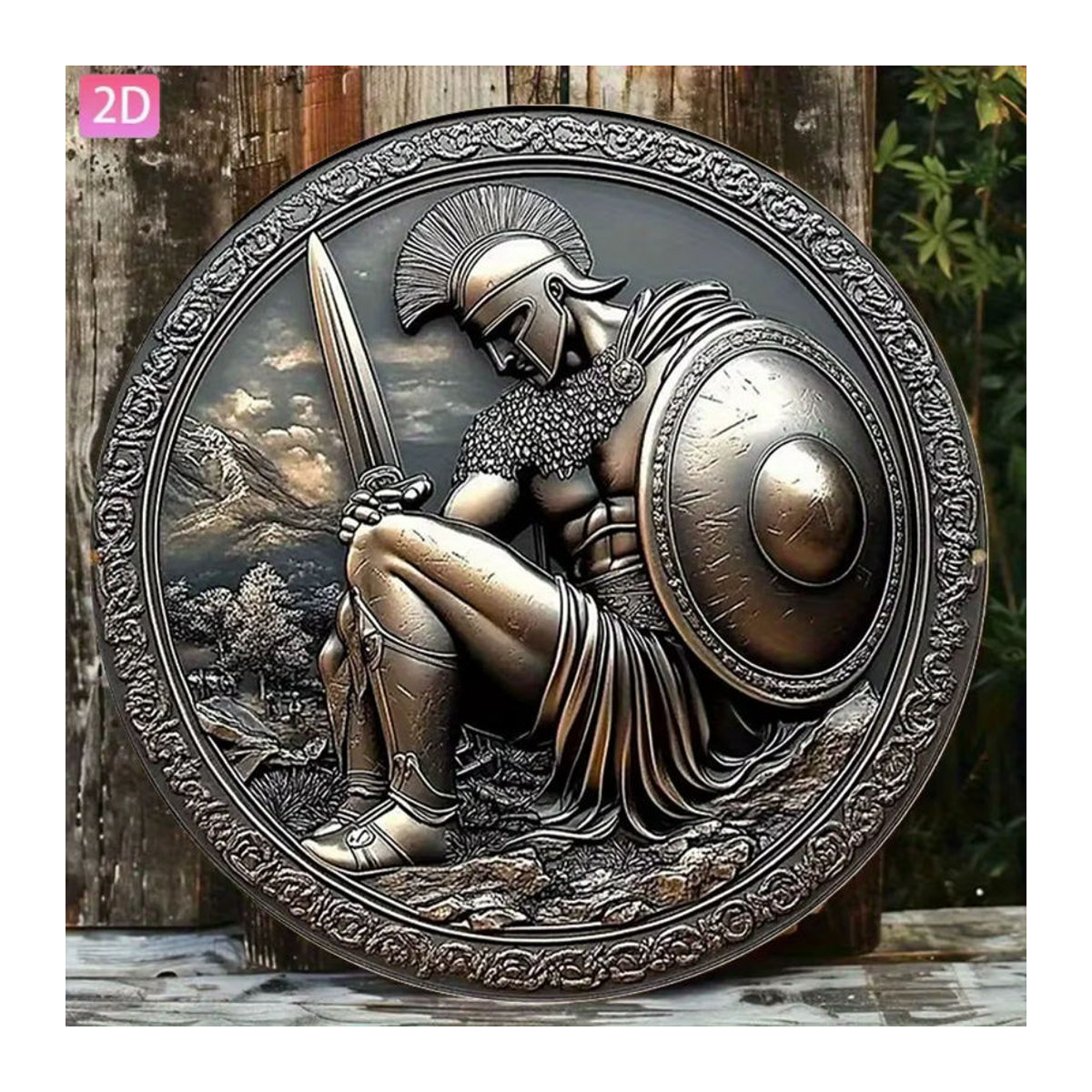 HELLOYOUNG Vintage Griechische Kriegerstatue als Wanddekoration aus Metall in Braun, Rund - Bild 4