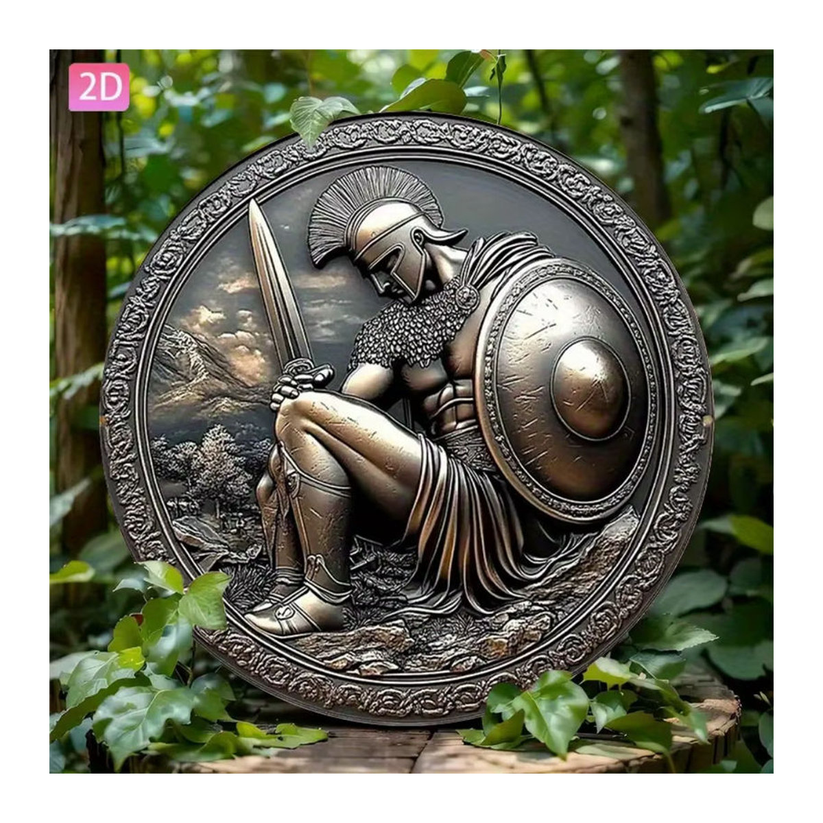 HELLOYOUNG Vintage Griechische Kriegerstatue als Wanddekoration aus Metall in Braun, Rund - Bild 5