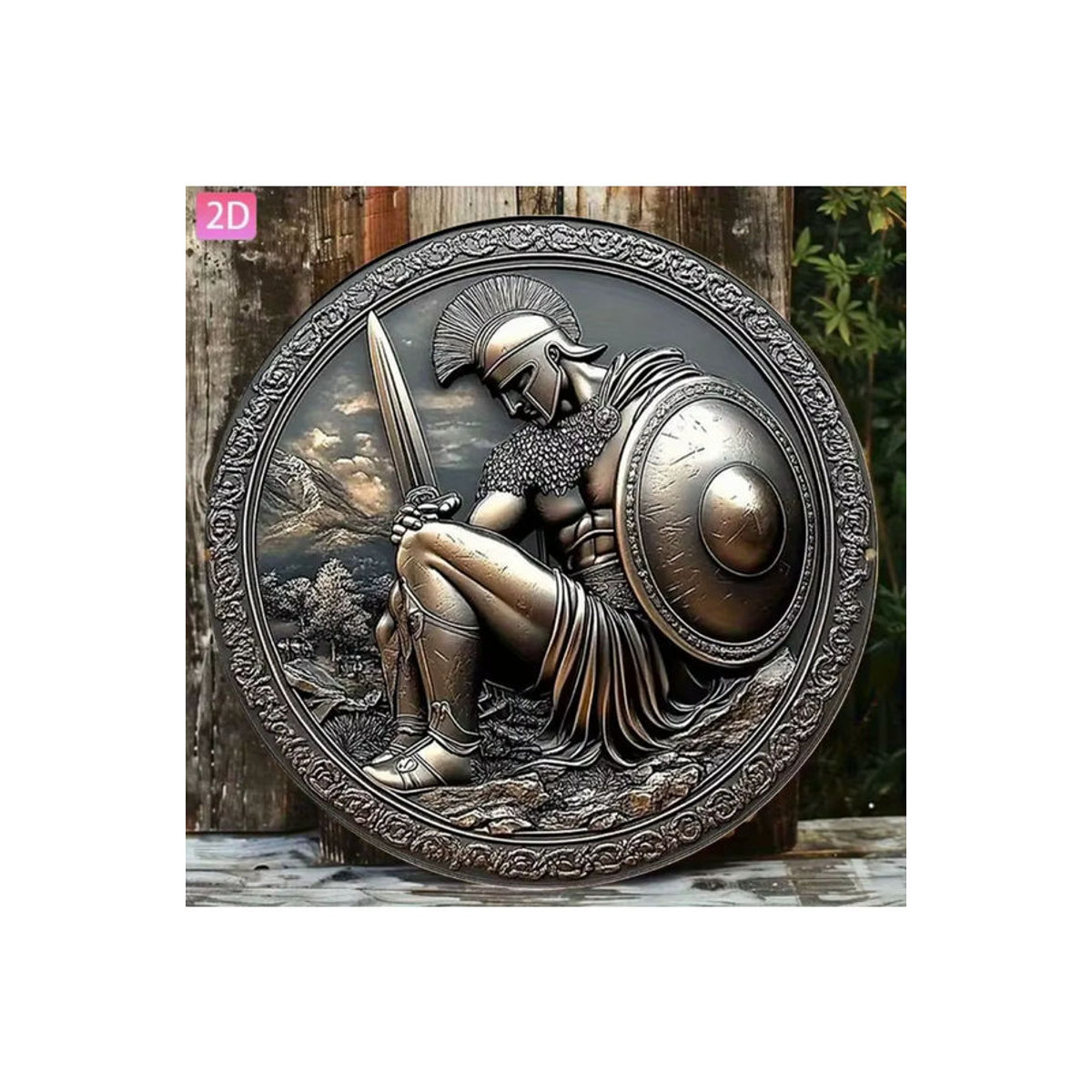 HELLOYOUNG Vintage Griechische Kriegerstatue als Wanddekoration aus Metall in Braun, Rund - Bild 6