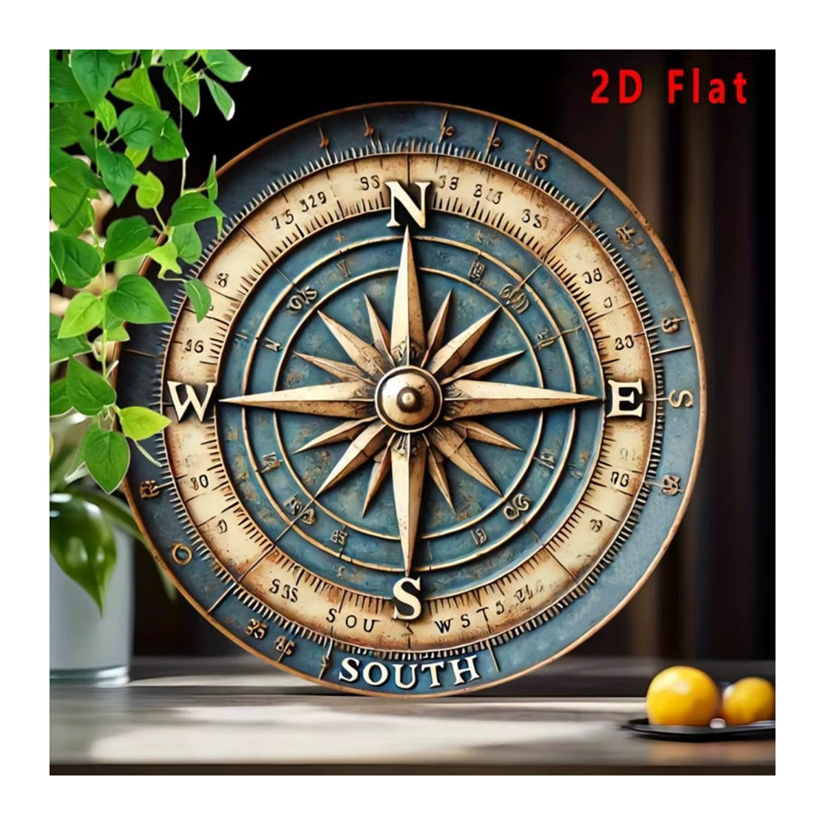 HELLOYOUNG Vintage-Kompass-Wandschild aus Metall, rund, mehrfarbig, Durchmesser: 20,3 cm - Bild 6