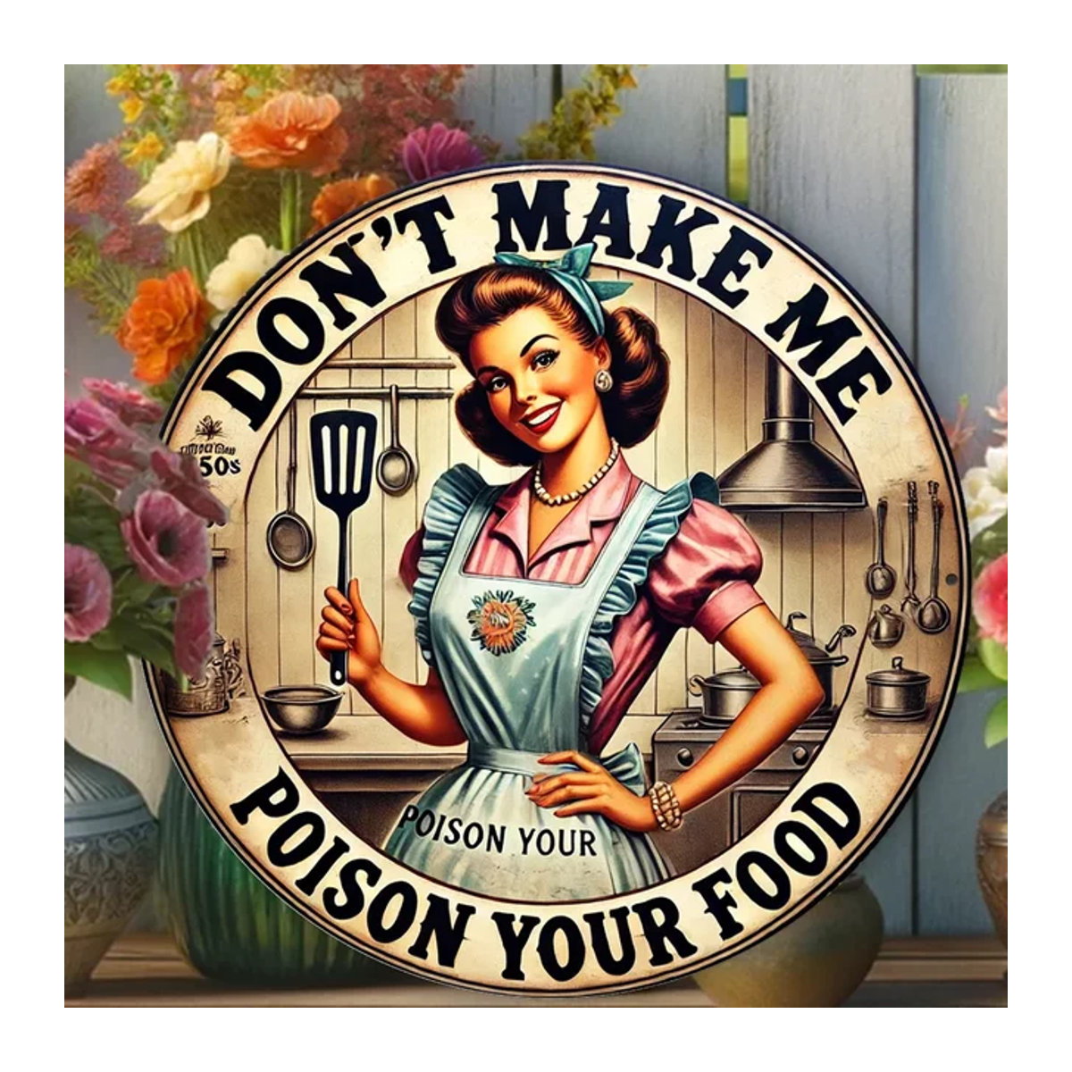 HELLOYOUNG Vintage-Küchenschild Let Me Poison Your Food aus Metall, mehrfarbig, B/H: 20 x 20 cm - Bild 1