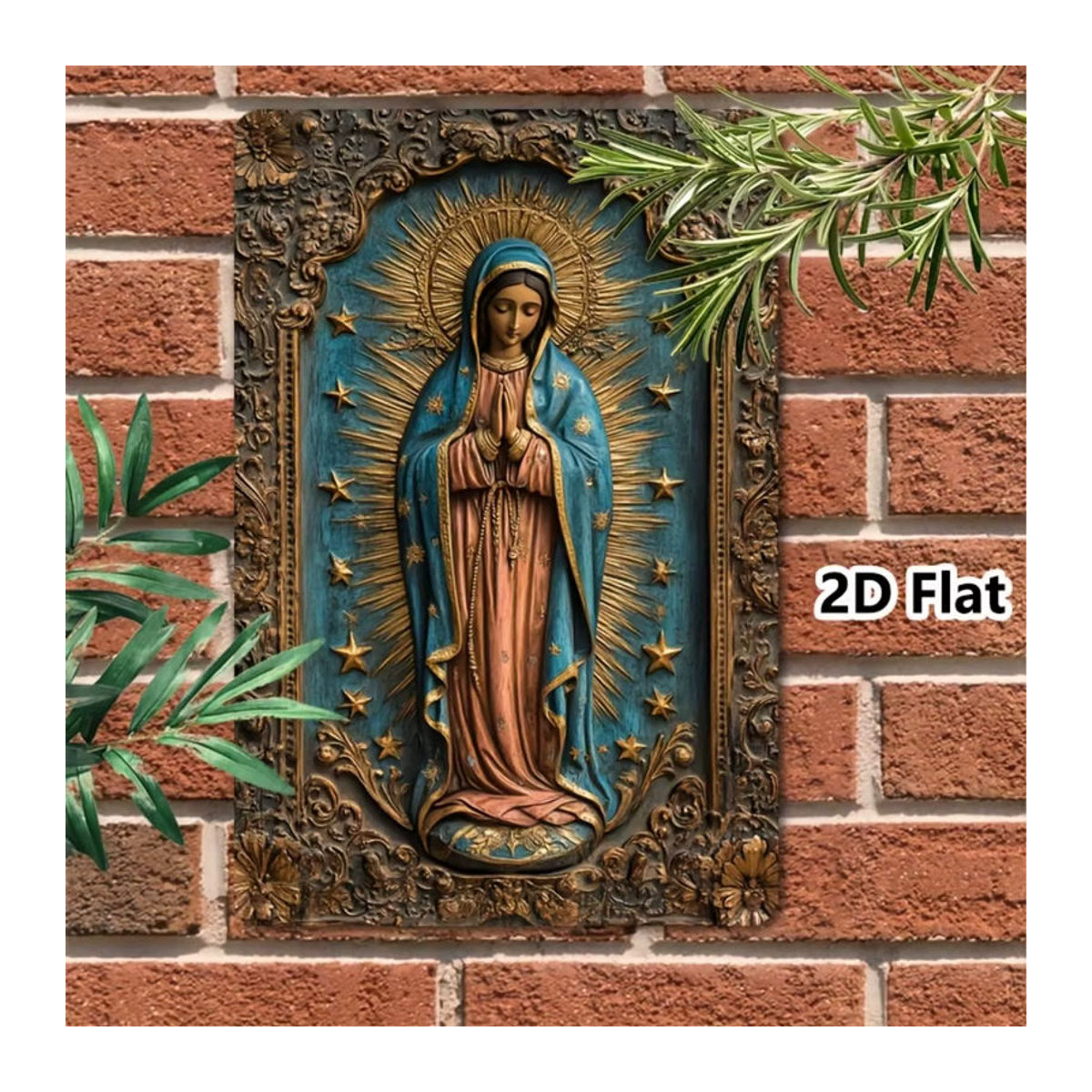 HELLOYOUNG Vintage Lady of Guadalupe Metallschild mit Sternen, mehrfarbig und gold, B/H: 20,3 x 30,5 cm - Bild 5