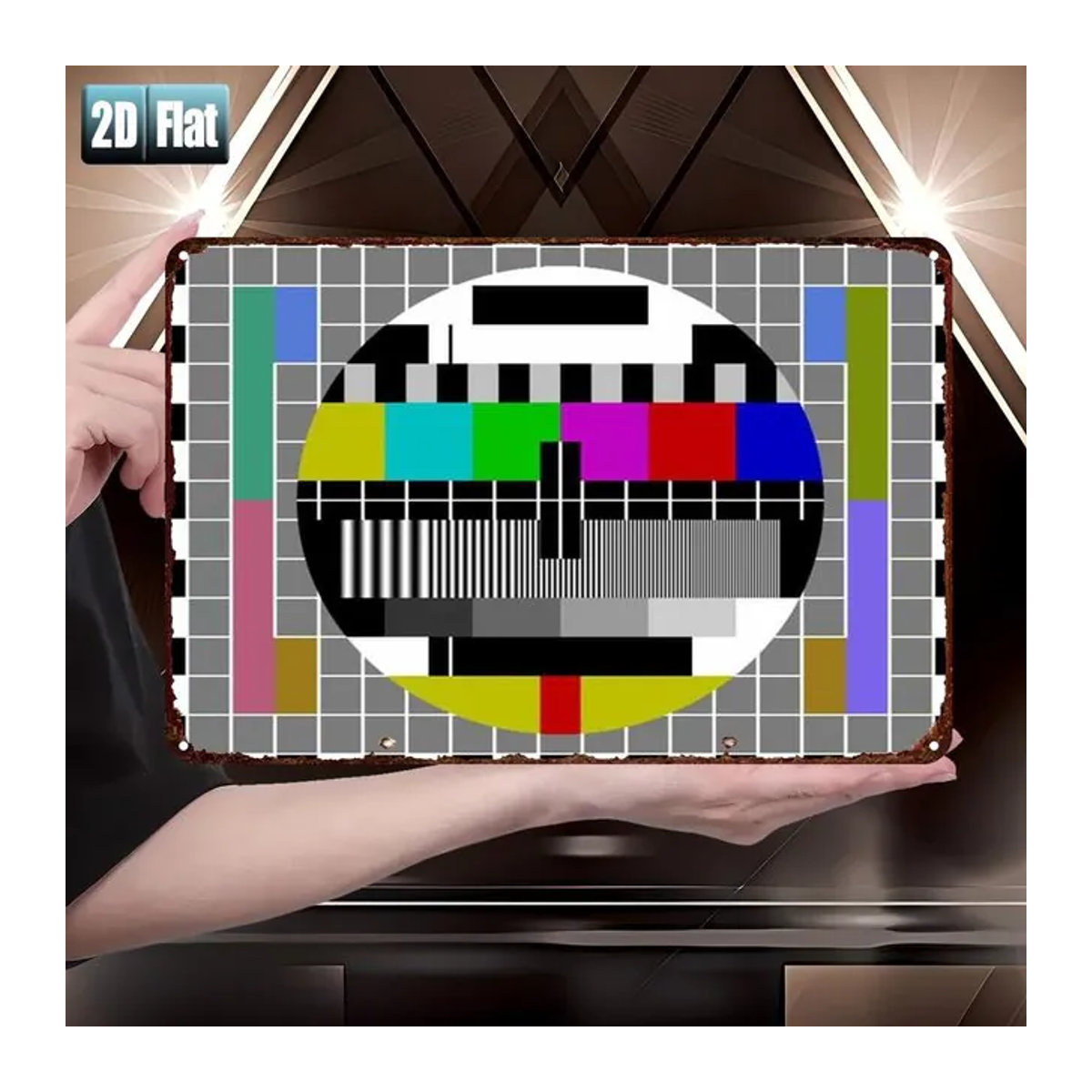 HELLOYOUNG Vintage Metall-Blechschild mit geometrischem TV-Testmuster, mehrfarbiges Retro Wanddekoration-Kunstposter, Breite: 20,32 cm, Höhe: 30,48 cm - Bild 1