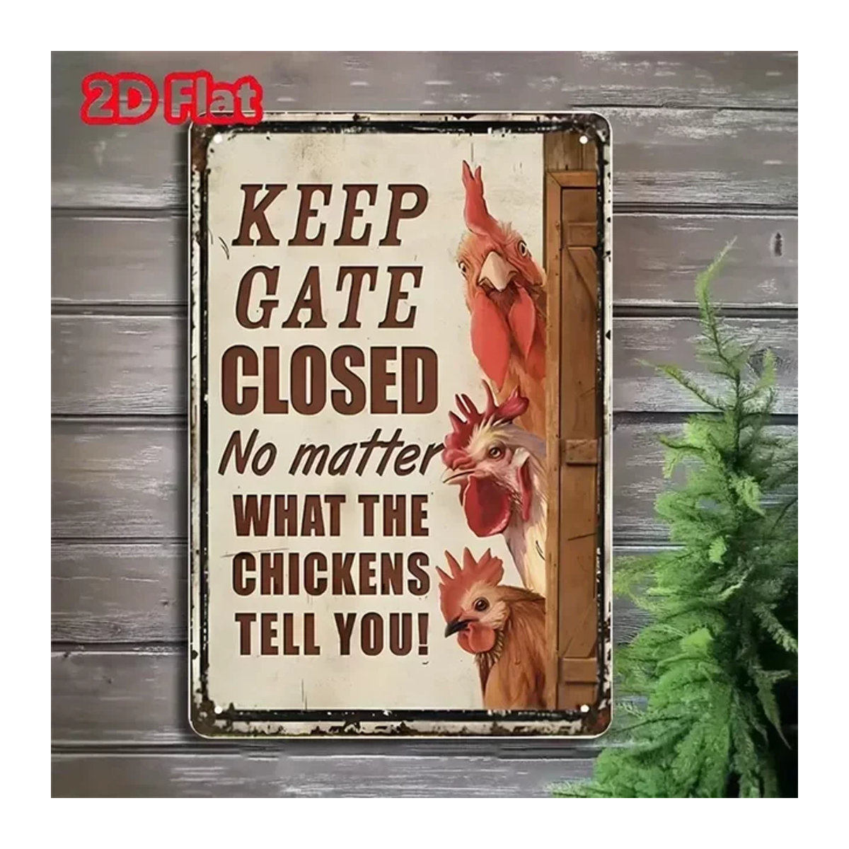 HELLOYOUNG Vintage Metall-Huhn Wandkunstschild, buntes dekoratives Metallschild im rustikalen Design, B/H: 30 x 20 cm - Bild 1