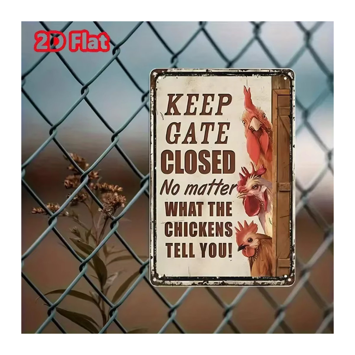 HELLOYOUNG Vintage Metall-Huhn Wandkunstschild, buntes dekoratives Metallschild im rustikalen Design, B/H: 30 x 20 cm - Bild 4