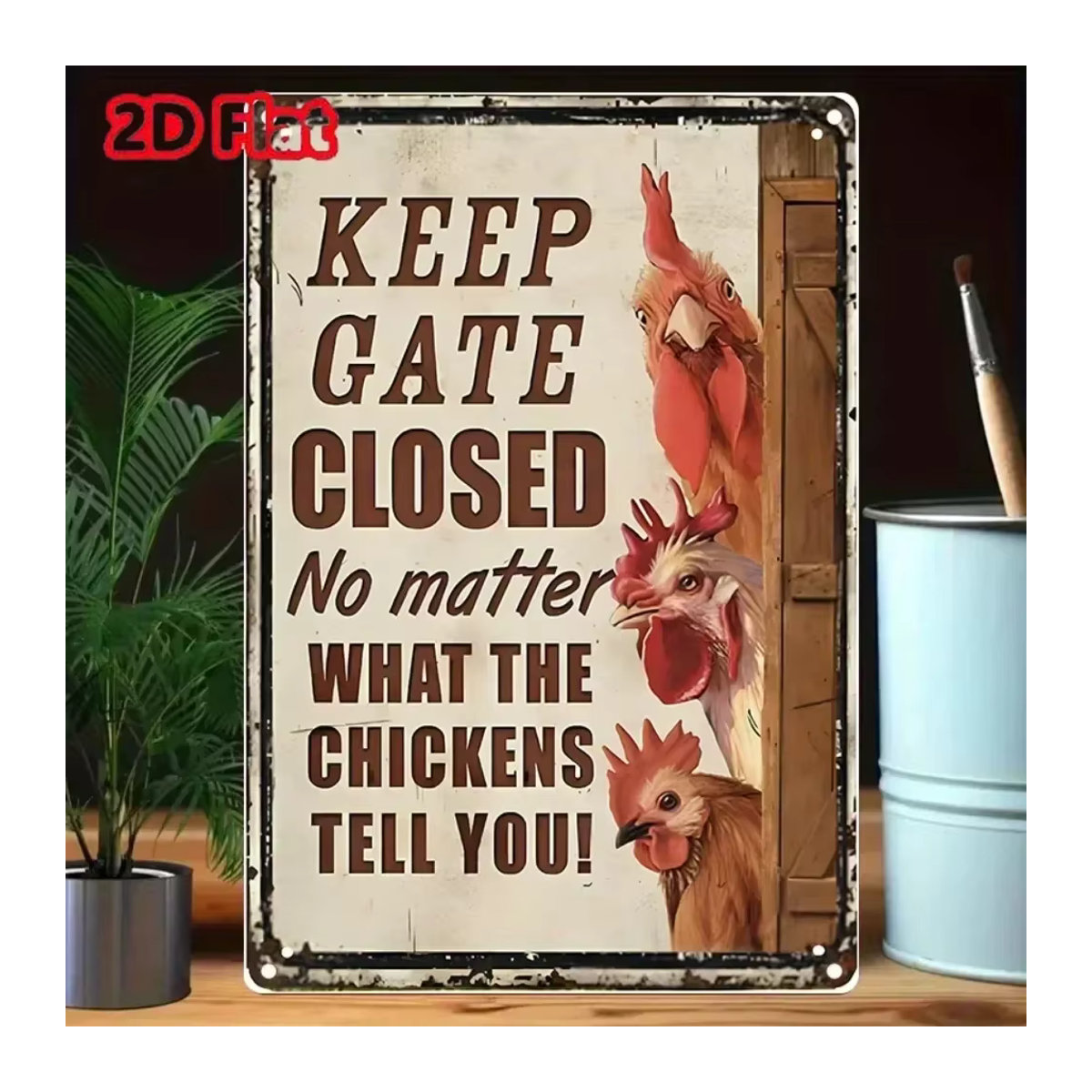 HELLOYOUNG Vintage Metall-Huhn Wandkunstschild, buntes dekoratives Metallschild im rustikalen Design, B/H: 30 x 20 cm - Bild 5