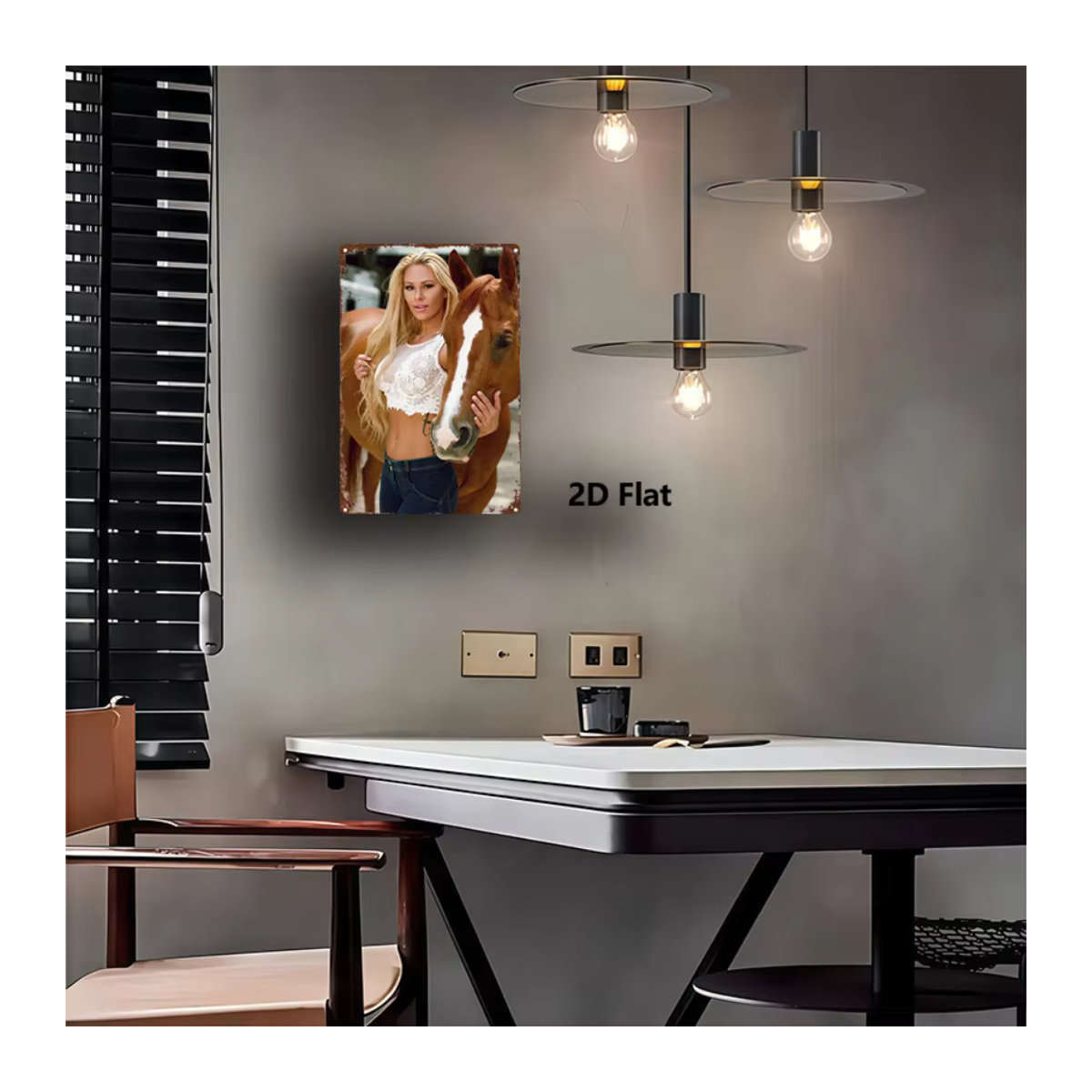 HELLOYOUNG Vintage Metall-Wandkunst-Schild mit Pferd und Frau in Braun und Mehrfarbig, Rechteckiges Eisen-Dekor für die Wandmontage, Breite: 30,48 cm, Höhe: 20,32 cm - Bild 4