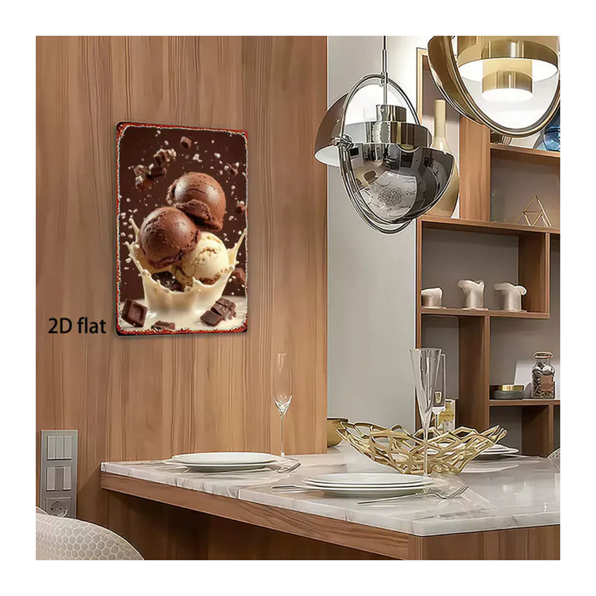 HELLOYOUNG Vintage Metall-Wandkunst Schokoladen-Eiscreme Dekoration, mehrfarbig, B: 30 cm, H: 20 cm - Bild 3