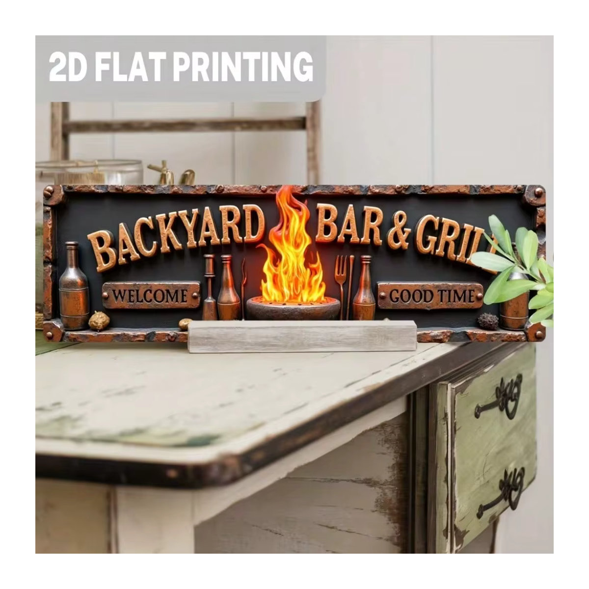 HELLOYOUNG Vintage Metall-Wandschild Welcome Good Time in Schwarz, Rustikale Aluminium-Dekoration für Bar und Grill, Rechteckig, B: 40 cm, H: 40 cm - Bild 4