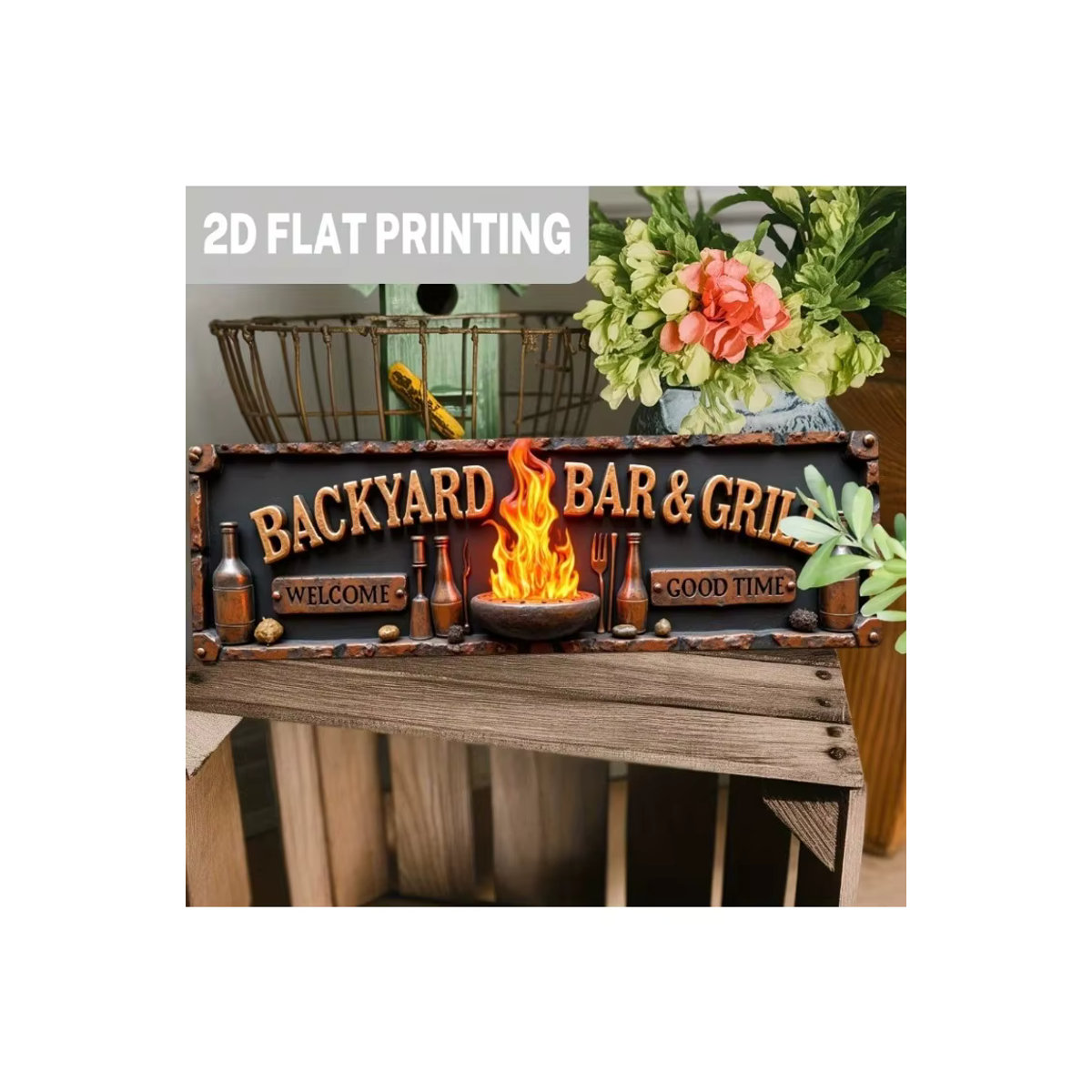 HELLOYOUNG Vintage Metall-Wandschild Welcome Good Time in Schwarz, Rustikale Aluminium-Dekoration für Bar und Grill, Rechteckig, B: 40 cm, H: 40 cm - Bild 6
