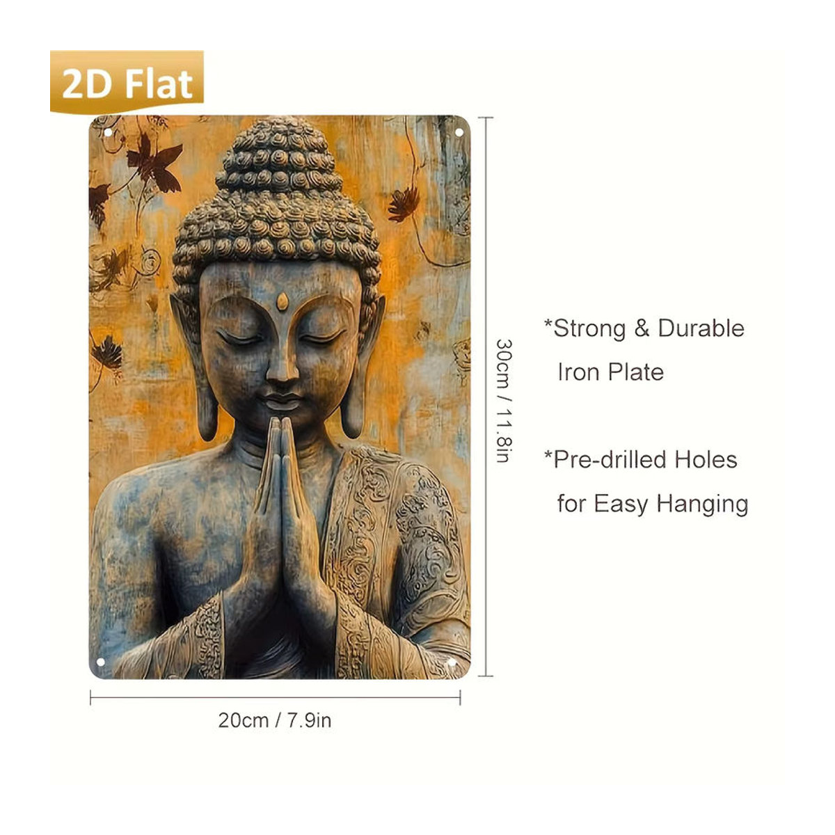 HELLOYOUNG Vintage Metallschild Buddha Wandkunst in Silber, Rechteckiges Wanddekor für Zuhause und Café, B/H: 30 x 20 cm - Bild 2