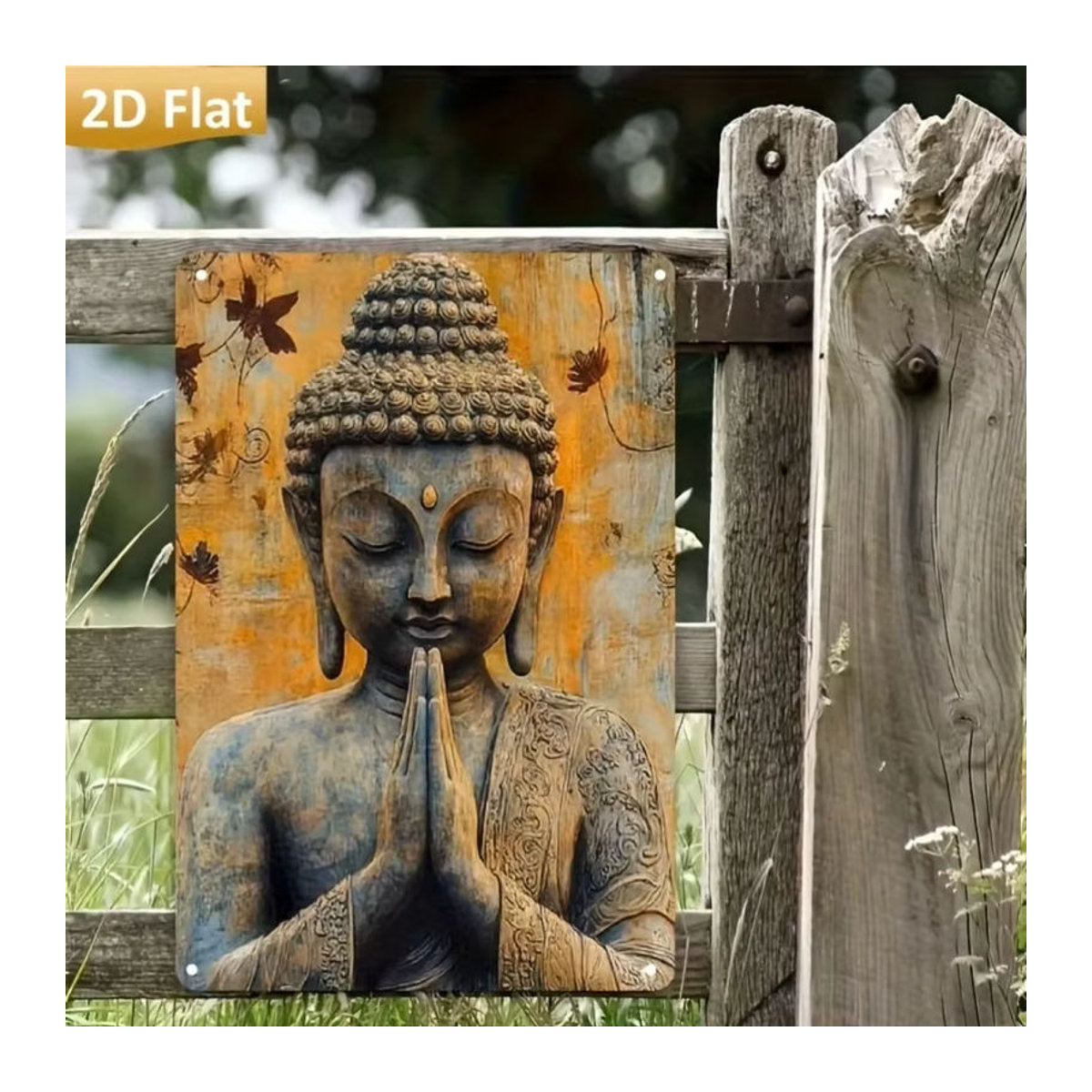 HELLOYOUNG Vintage Metallschild Buddha Wandkunst in Silber, Rechteckiges Wanddekor für Zuhause und Café, B/H: 30 x 20 cm - Bild 4