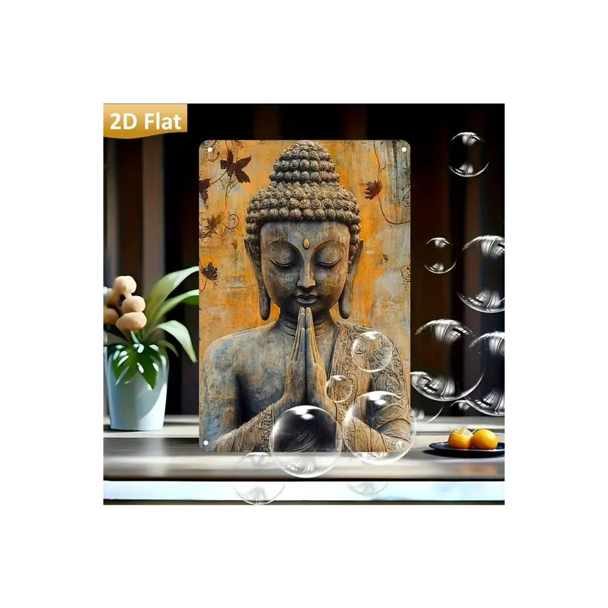 HELLOYOUNG Vintage Metallschild Buddha Wandkunst in Silber, Rechteckiges Wanddekor für Zuhause und Café, B/H: 30 x 20 cm - Bild 6