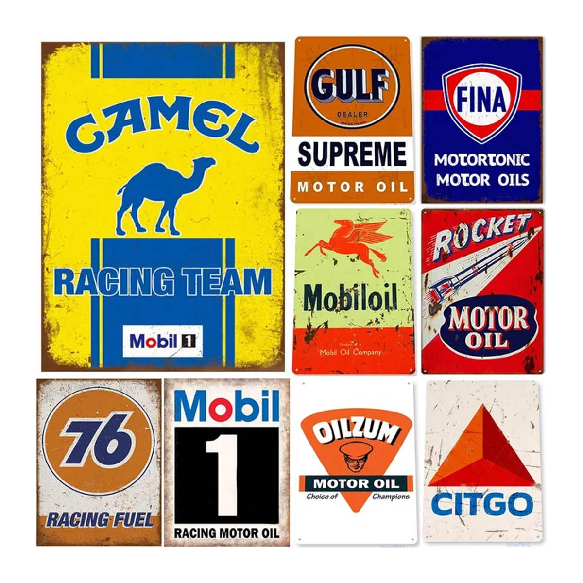 HELLOYOUNG Vintage Metallschild Camel Gulf Oil Retro Wanddekoration mehrfarbig B/H: 20 x 20 cm - Bild 1