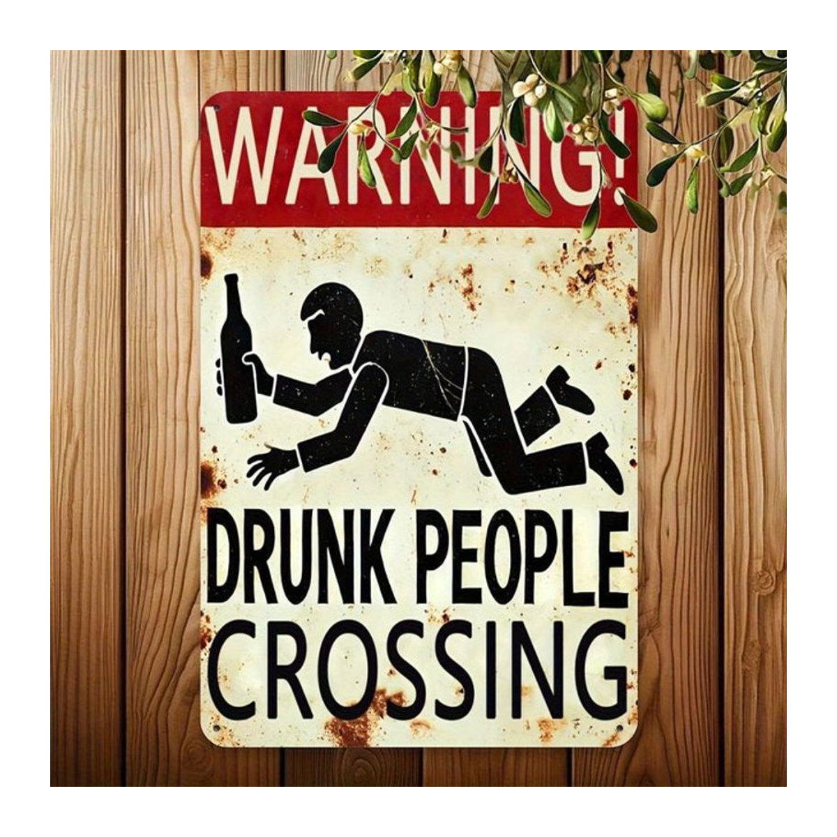 HELLOYOUNG Vintage Metallschild Drunk People Crossing in Weiß, Rechteckige Wanddekoration, B: 30,5 cm, H: 20,3 cm - Bild 1