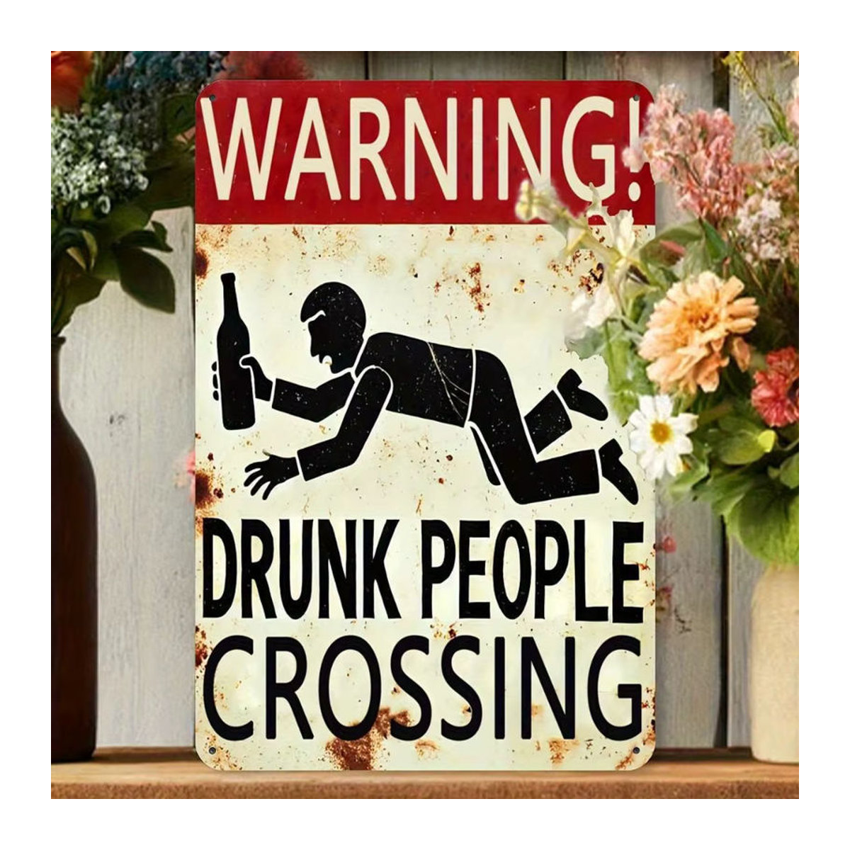 HELLOYOUNG Vintage Metallschild Drunk People Crossing in Weiß, Rechteckige Wanddekoration, B: 30,5 cm, H: 20,3 cm - Bild 2