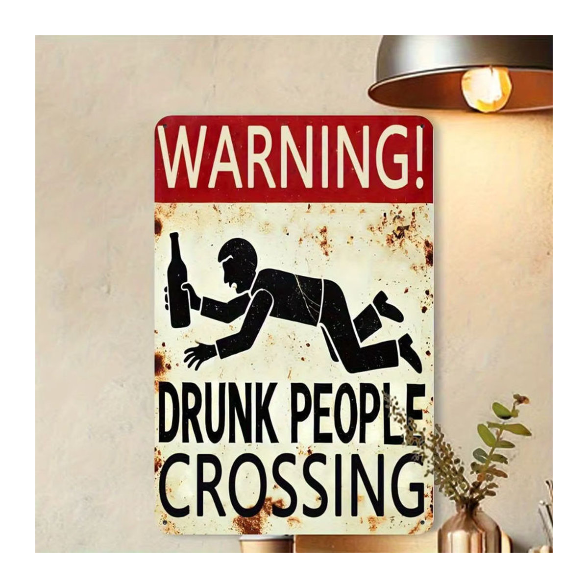 HELLOYOUNG Vintage Metallschild Drunk People Crossing in Weiß, Rechteckige Wanddekoration, B: 30,5 cm, H: 20,3 cm - Bild 3