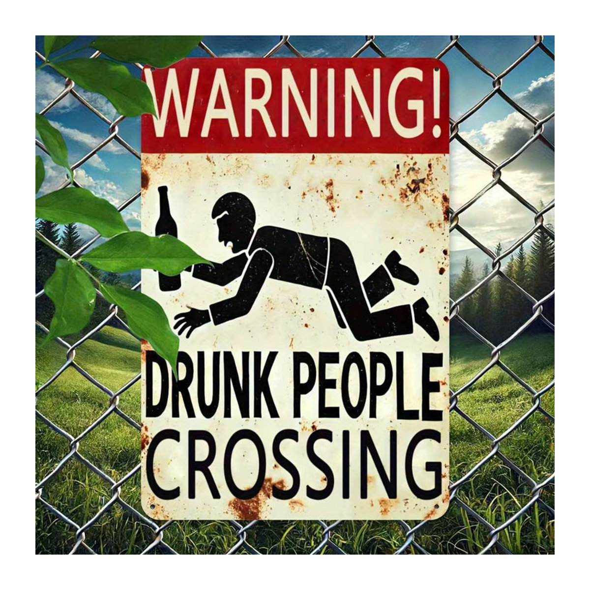 HELLOYOUNG Vintage Metallschild Drunk People Crossing in Weiß, Rechteckige Wanddekoration, B: 30,5 cm, H: 20,3 cm - Bild 4