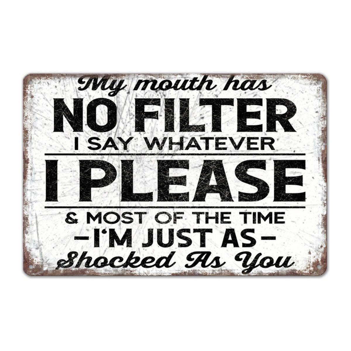 HELLOYOUNG Vintage Metallschild Mein Mund hat keinen Filter, Lustiges Aluminium Wandposter in Weiß, Querformat, B: 30 cm, H: 20 cm - Bild 1