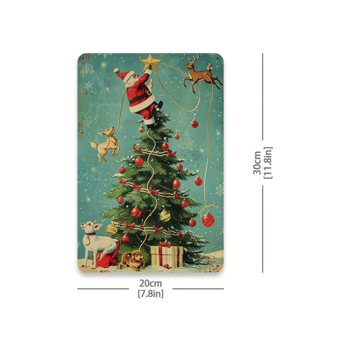 HELLOYOUNG Vintage-Metallschild Naughty Santa on Tree, mehrfarbige Weihnachtsdekoration aus Metall, rechteckig, B: 30 cm, H: 20 cm - Bild 2