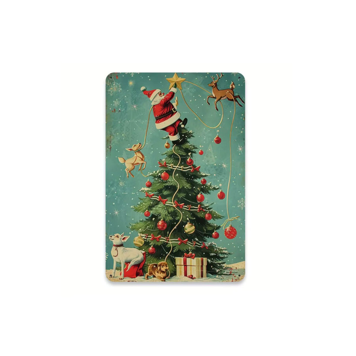 HELLOYOUNG Vintage-Metallschild Naughty Santa on Tree, mehrfarbige Weihnachtsdekoration aus Metall, rechteckig, B: 30 cm, H: 20 cm - Bild 7