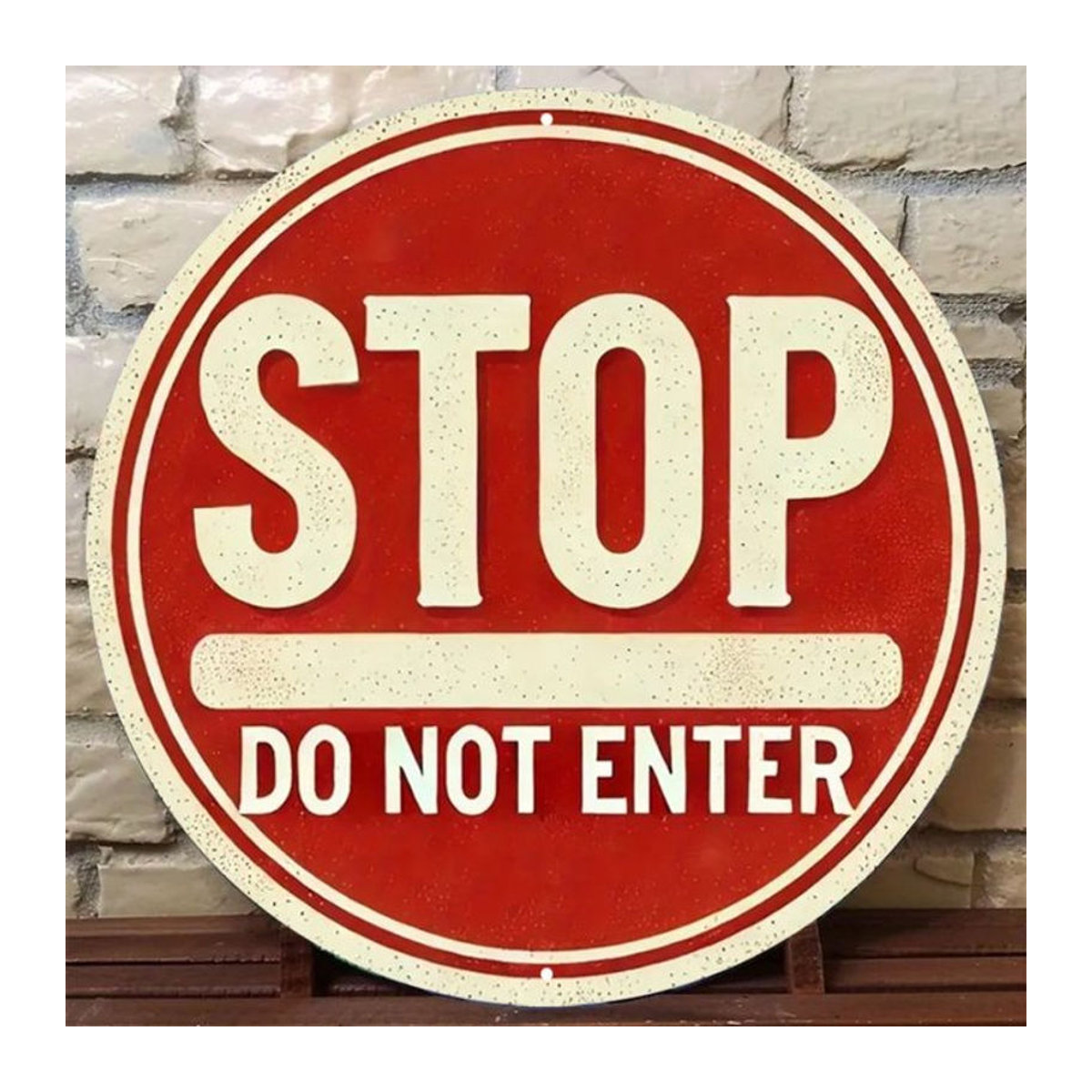 HELLOYOUNG Vintage-Metallschild Stop Do Not Enter in Rot, Rundes Wanddekor für Bar und Strandhaus - Bild 1