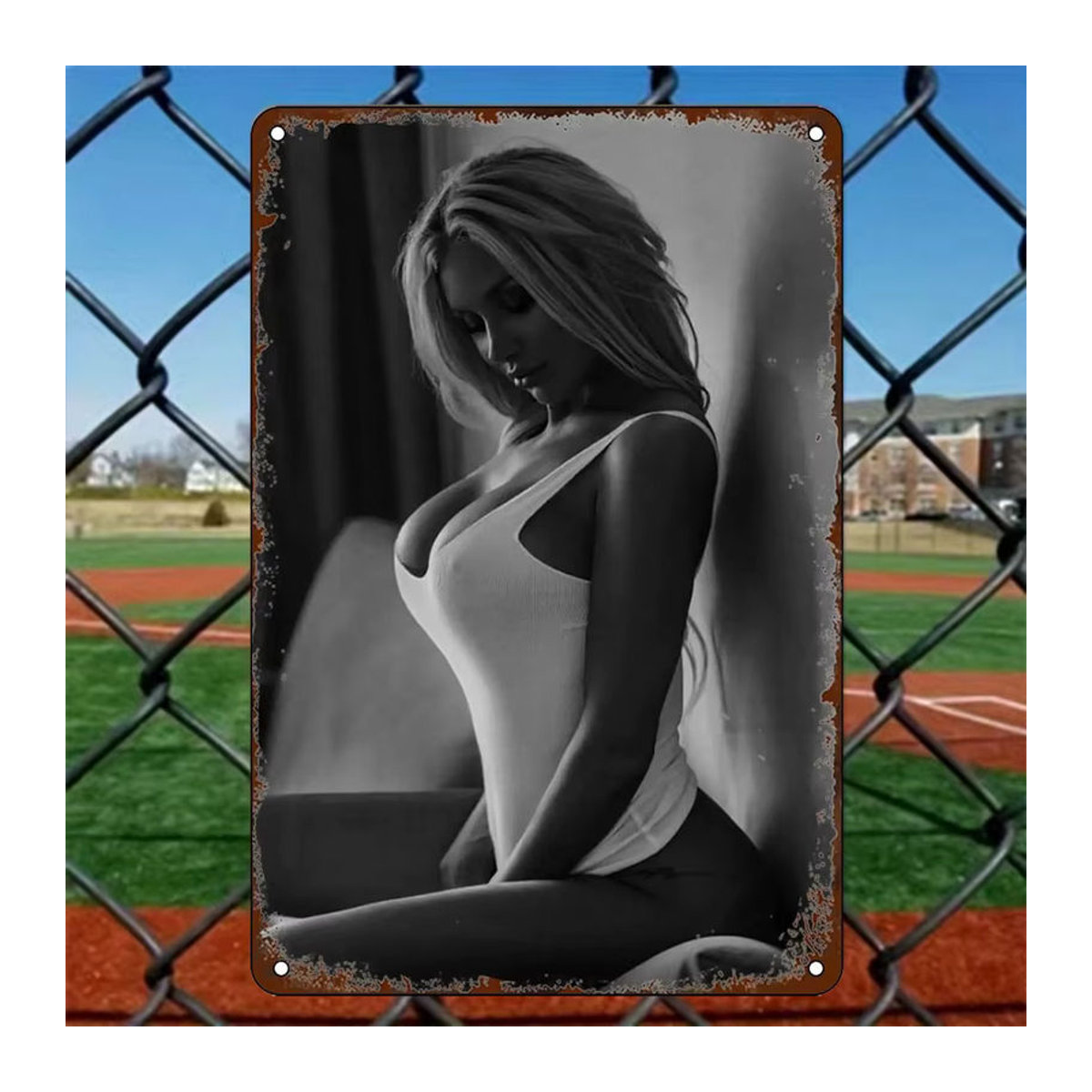 HELLOYOUNG Vintage Pin Up Girl Metallblechschild Schwarz als Retro Wandkunst Poster für deine Dekoration, B/H: 30 x 20 cm - Bild 3