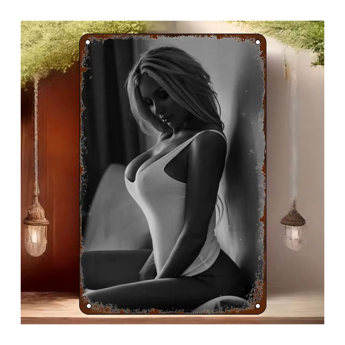 HELLOYOUNG Vintage Pin Up Girl Metallblechschild Schwarz als Retro Wandkunst Poster für deine Dekoration, B/H: 30 x 20 cm - Bild 4