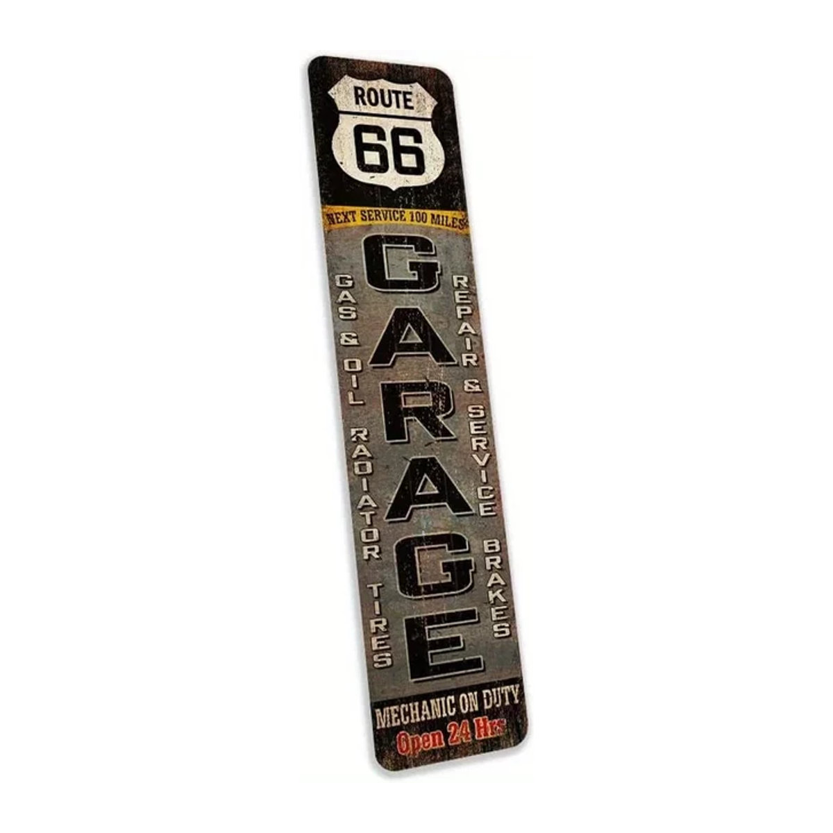 HELLOYOUNG Vintage Route 66 Metall-Garagenschild mit Mechaniker-Motiv, mehrfarbige Wanddekoration im Querformat, B: 40 cm, H: 40 cm - Bild 1
