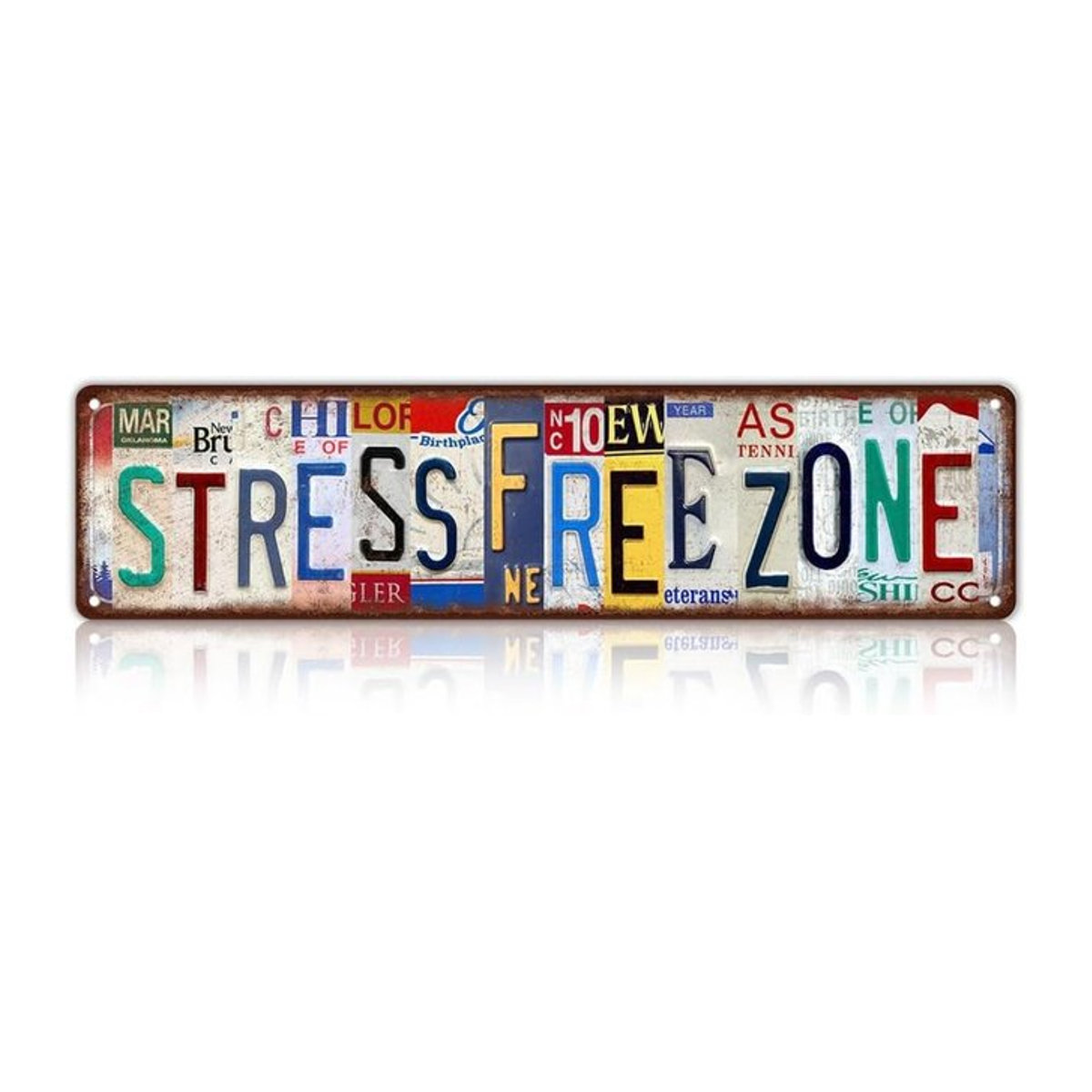 HELLOYOUNG Vintage Stress Free Zone Metallblechschild mehrfarbig Wanddekoration B: 40 cm, H: 40 cm, T: 1 cm - Bild 1