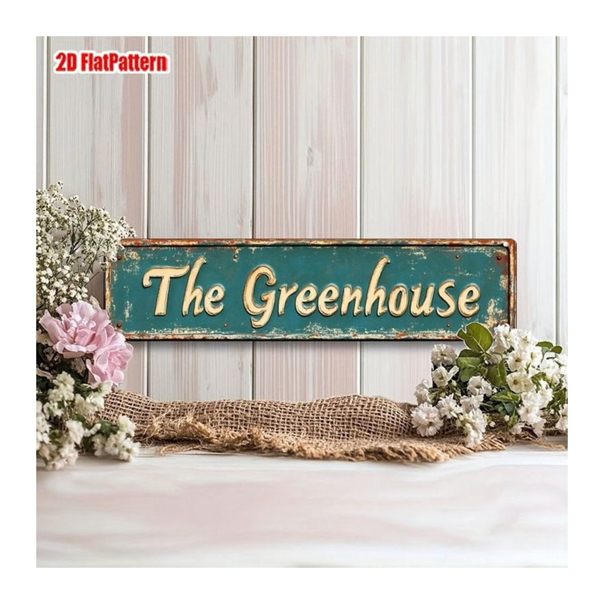 HELLOYOUNG Vintage The Greenhouse Metall-Wandschild in Grün, rechteckige Gartendekoration, Breite: 40,64 cm, Höhe: 10,16 cm - Bild 1