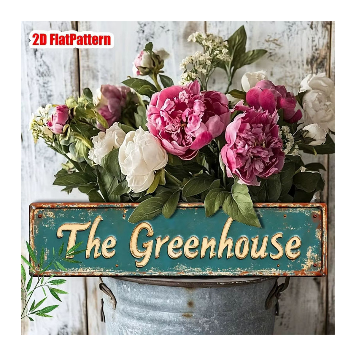 HELLOYOUNG Vintage The Greenhouse Metall-Wandschild in Grün, rechteckige Gartendekoration, Breite: 40,64 cm, Höhe: 10,16 cm - Bild 3