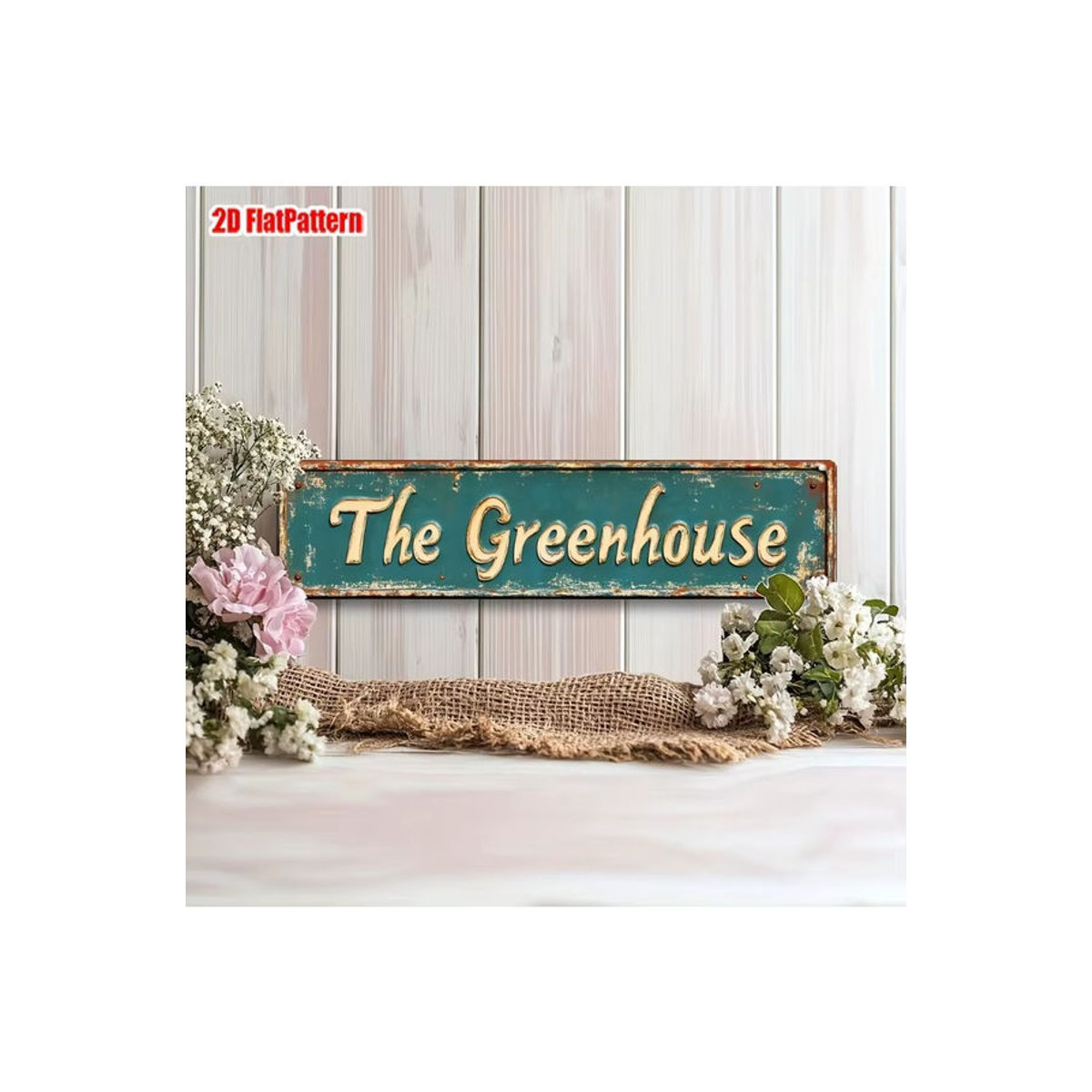 HELLOYOUNG Vintage The Greenhouse Metall-Wandschild in Grün, rechteckige Gartendekoration, Breite: 40,64 cm, Höhe: 10,16 cm - Bild 7