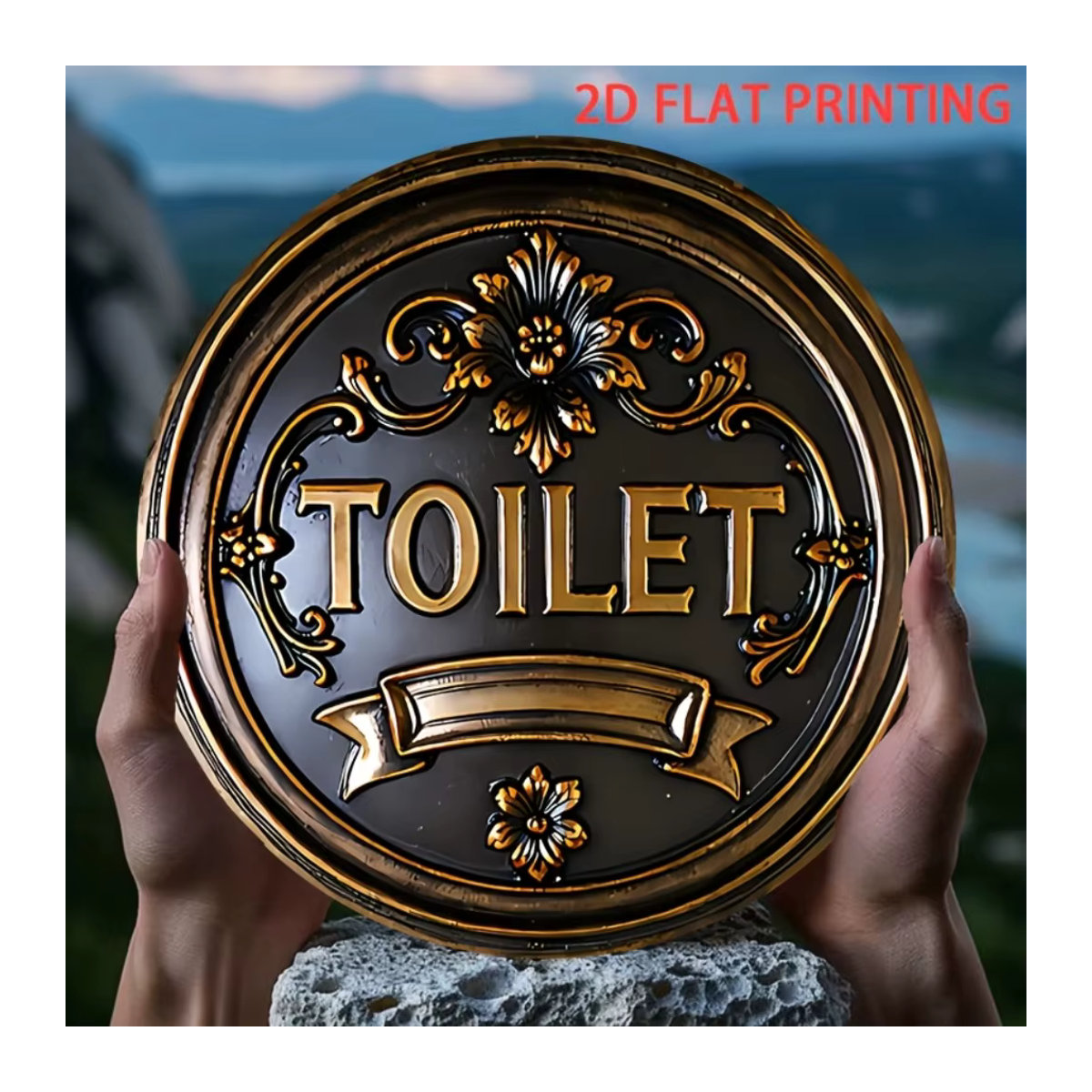 HELLOYOUNG Vintage Toilettenschild aus Metall in Schwarz mit goldenen Blumenakzenten, rundes Wandkunst-Schild zum Aufhängen, Durchmesser: 20 cm - Bild 3