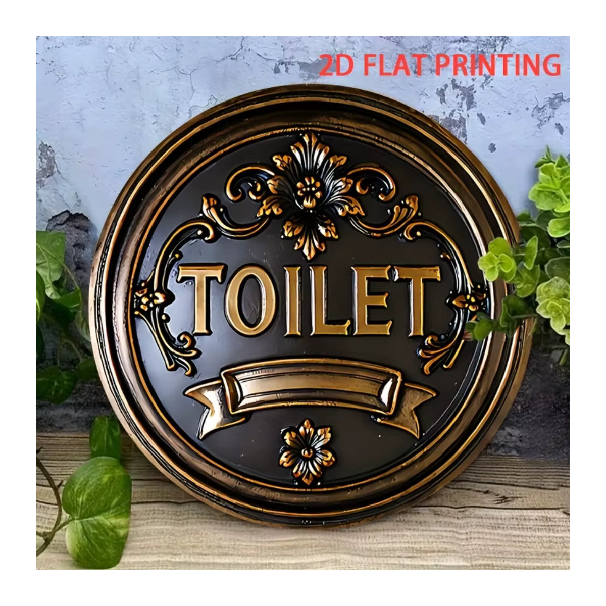 HELLOYOUNG Vintage Toilettenschild aus Metall in Schwarz mit goldenen Blumenakzenten, rundes Wandkunst-Schild zum Aufhängen, Durchmesser: 20 cm - Bild 6