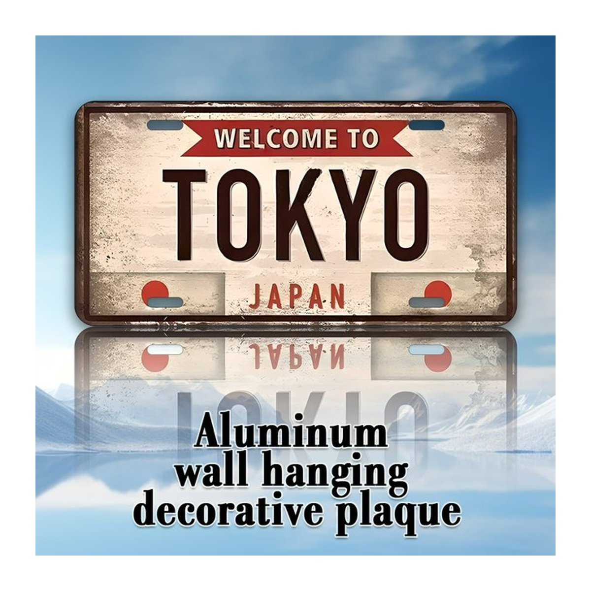 HELLOYOUNG Vintage Tokyo Japan Nummernschild Wanddekoration aus Metall in Beige, B/H: 30,48 x 15,24 cm - Bild 1