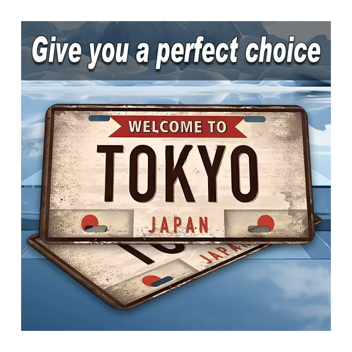HELLOYOUNG Vintage Tokyo Japan Nummernschild Wanddekoration aus Metall in Beige, B/H: 30,48 x 15,24 cm - Bild 3