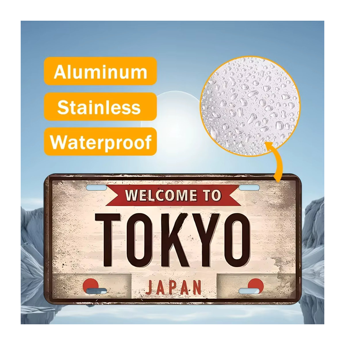 HELLOYOUNG Vintage Tokyo Japan Nummernschild Wanddekoration aus Metall in Beige, B/H: 30,48 x 15,24 cm - Bild 4
