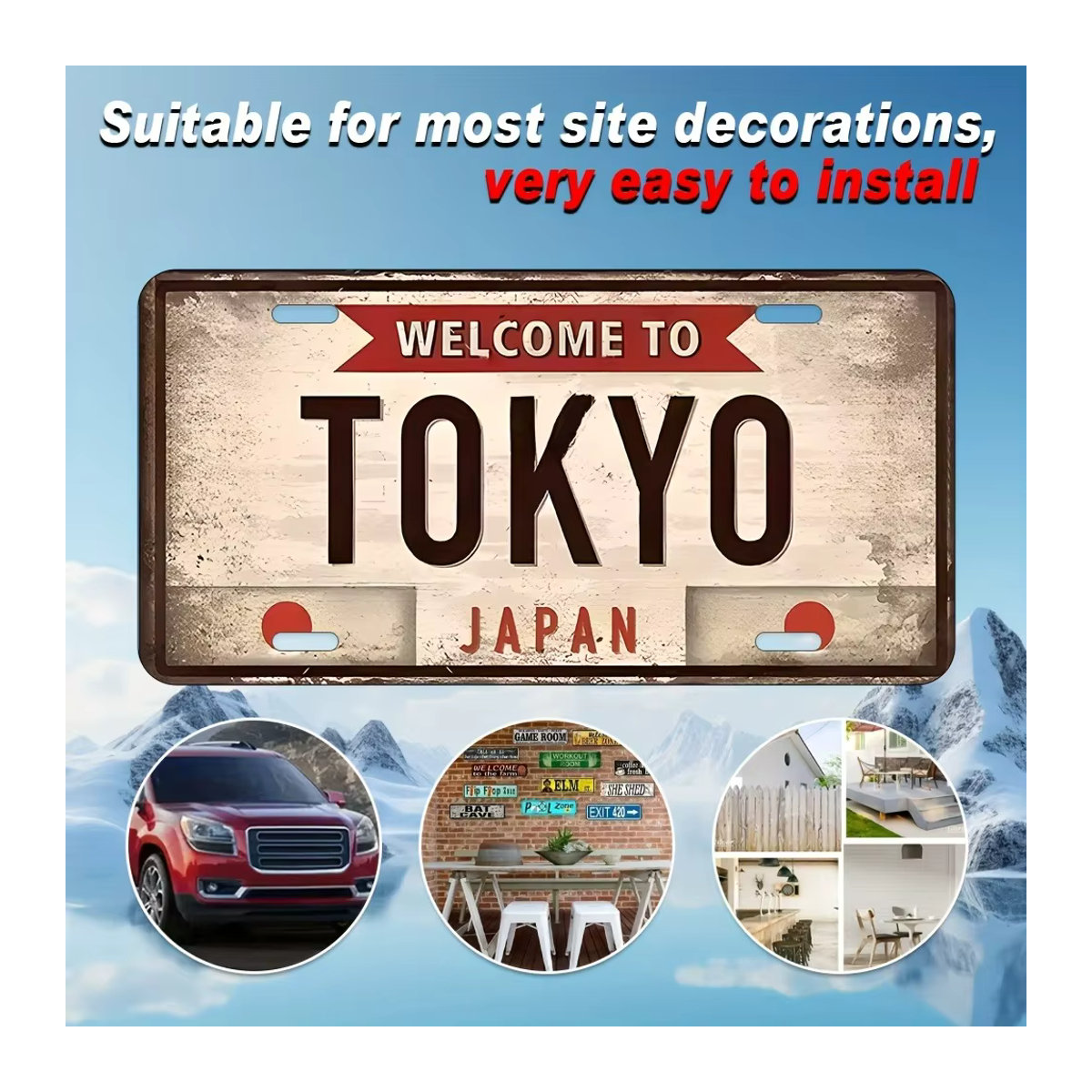 HELLOYOUNG Vintage Tokyo Japan Nummernschild Wanddekoration aus Metall in Beige, B/H: 30,48 x 15,24 cm - Bild 5