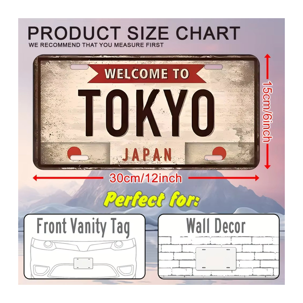 HELLOYOUNG Vintage Tokyo Japan Nummernschild Wanddekoration aus Metall in Beige, B/H: 30,48 x 15,24 cm - Bild 6