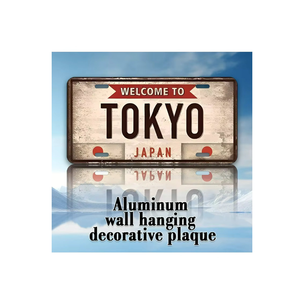 HELLOYOUNG Vintage Tokyo Japan Nummernschild Wanddekoration aus Metall in Beige, B/H: 30,48 x 15,24 cm - Bild 7