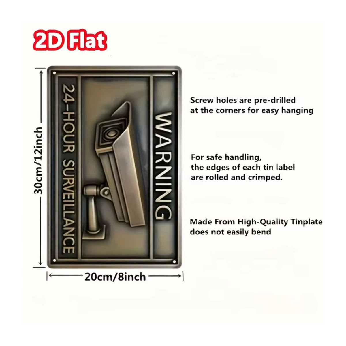 HELLOYOUNG Vintage Überwachungsschild aus Metall mit Kamera-Grafik in Weiß und Mehrfarbig, Rechteckiges Metallschild zur Dekoration - Bild 2