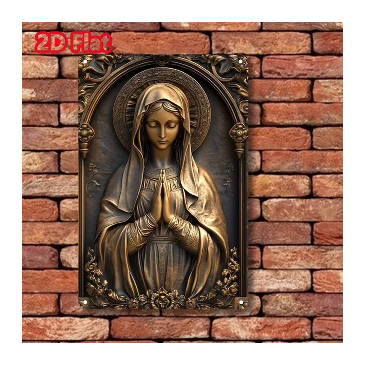 HELLOYOUNG Vintage Wandbild Virgin Mary aus Metall in Bronze und Gold, quadratisches Aluminium-Schild für die Wandmontage, B/H: 30 x 30 cm - Bild 1