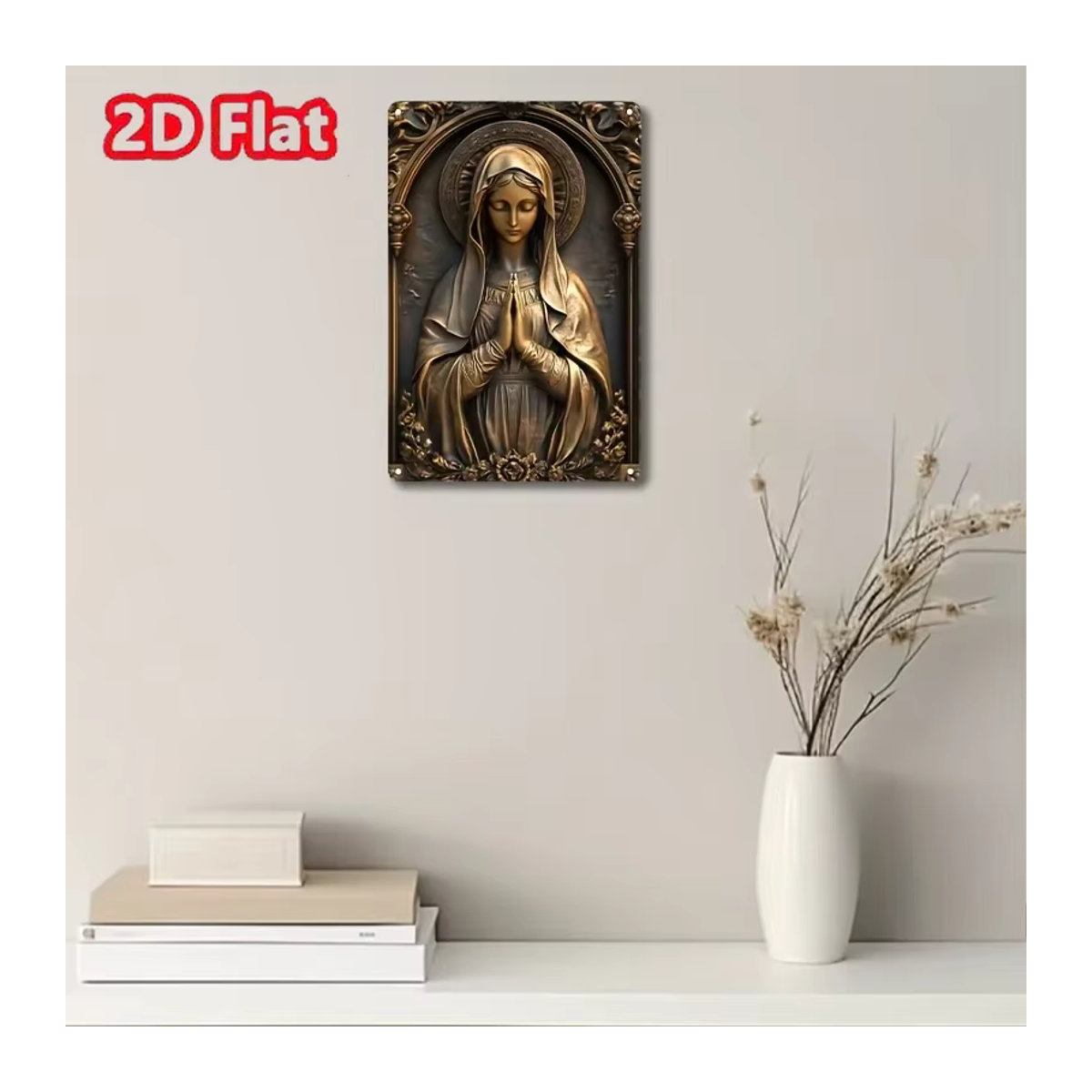 HELLOYOUNG Vintage Wandbild Virgin Mary aus Metall in Bronze und Gold, quadratisches Aluminium-Schild für die Wandmontage, B/H: 30 x 30 cm - Bild 2