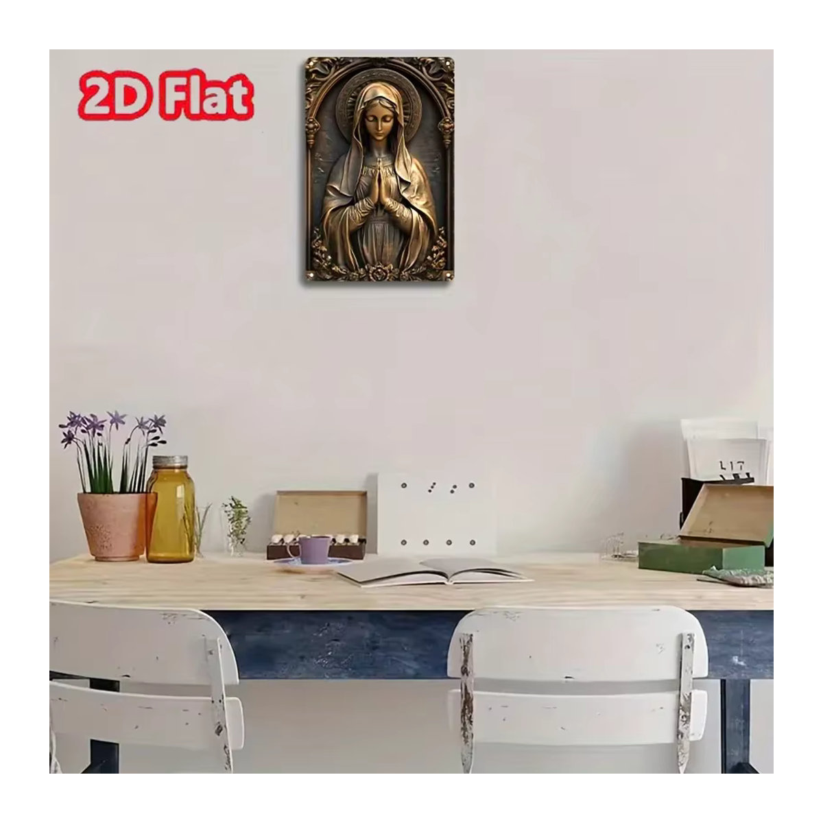 HELLOYOUNG Vintage Wandbild Virgin Mary aus Metall in Bronze und Gold, quadratisches Aluminium-Schild für die Wandmontage, B/H: 30 x 30 cm - Bild 4