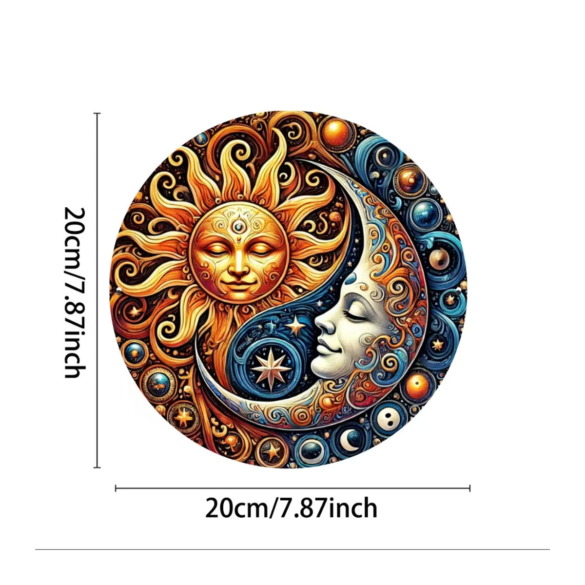 HELLOYOUNG Vintage-Wanddekoration aus Metall mit Yin-Yang-Motiv, Sonne und Mond, rund, mehrfarbig - Bild 2