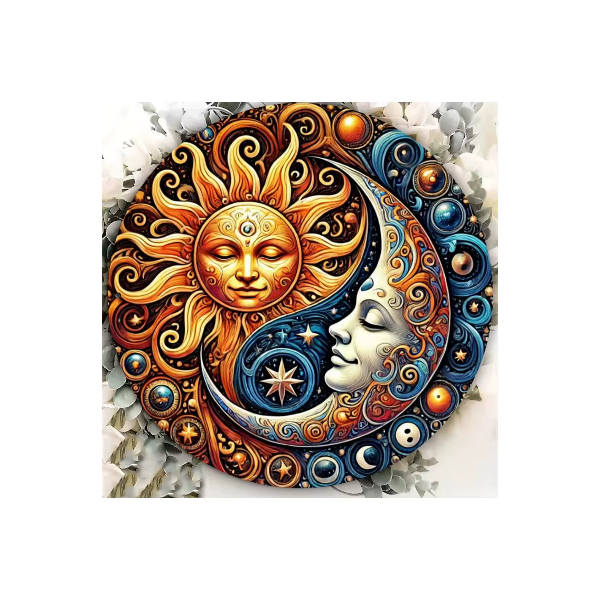 HELLOYOUNG Vintage-Wanddekoration aus Metall mit Yin-Yang-Motiv, Sonne und Mond, rund, mehrfarbig - Bild 6
