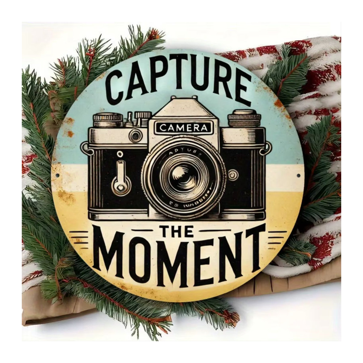 HELLOYOUNG Vintage Wanddekoration Capture the Moment mit floralen Blättern und Typografie, rund, mehrfarbig - Bild 2