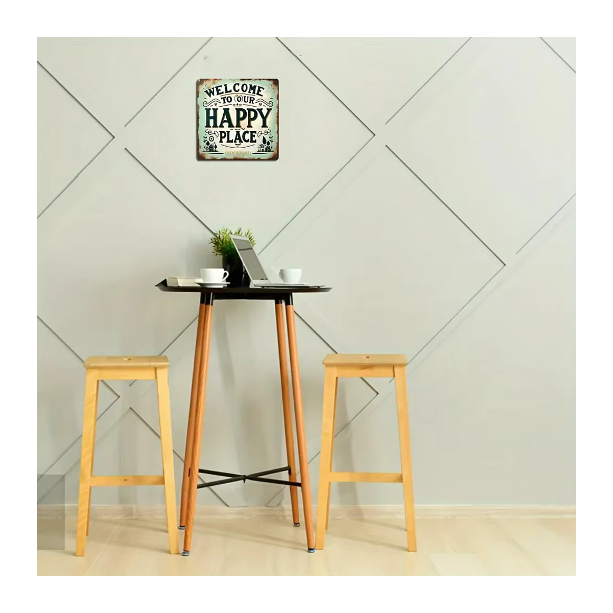HELLOYOUNG Vintage Wandkunst aus Metall Willkommen zu unserem glücklichen Ort Schild, quadratisch, mehrfarbig, 20,32 x 20,32 cm - Bild 5