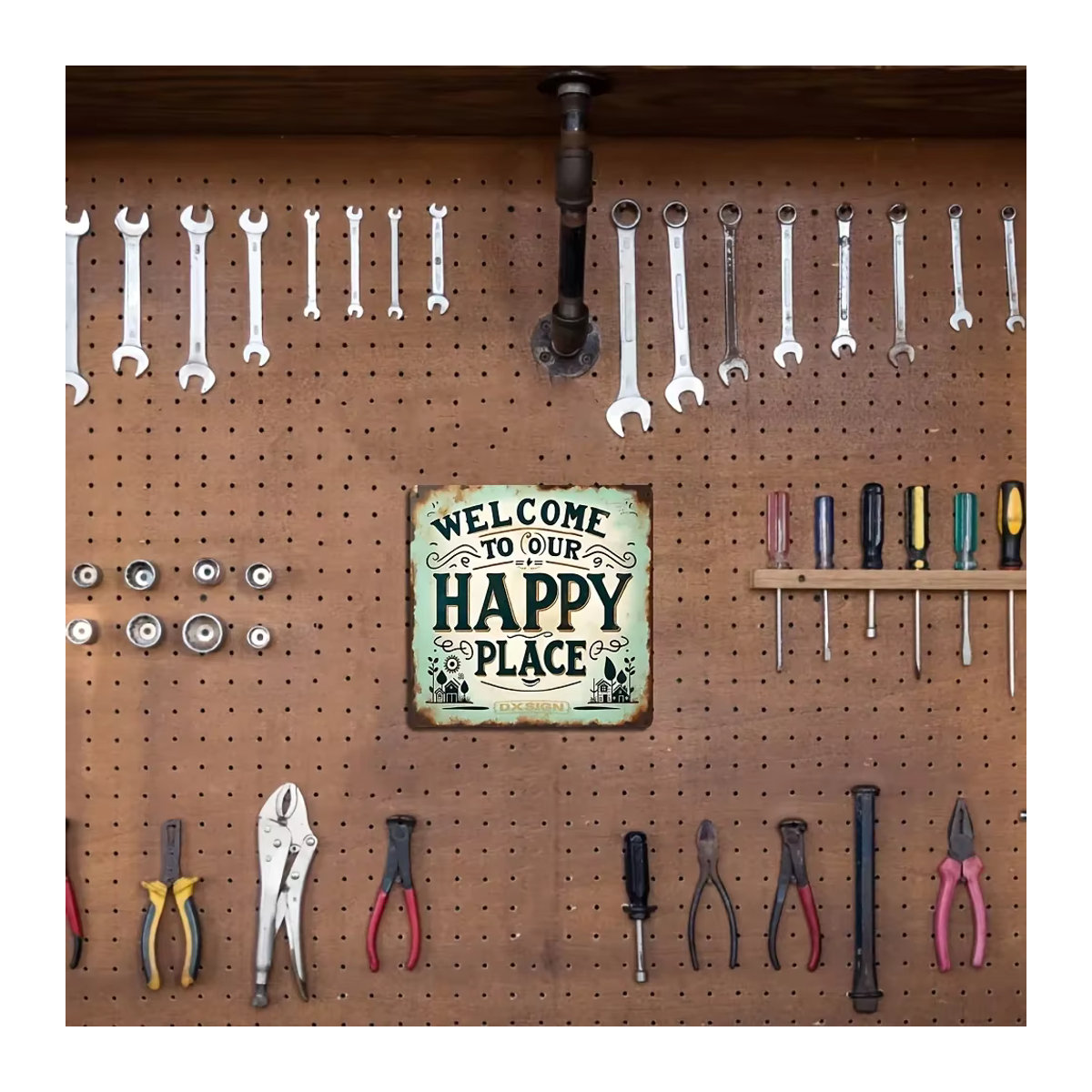 HELLOYOUNG Vintage Wandkunst aus Metall Willkommen zu unserem glücklichen Ort Schild, quadratisch, mehrfarbig, 20,32 x 20,32 cm - Bild 6